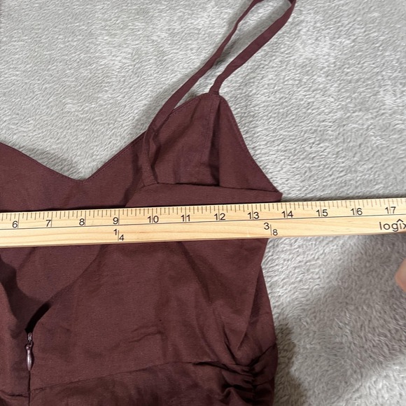 Zara Dress Women Small Dark Brown Ruched Linen Blend Sweetheart Mini Bodycon NWT - Picture 8 of 9